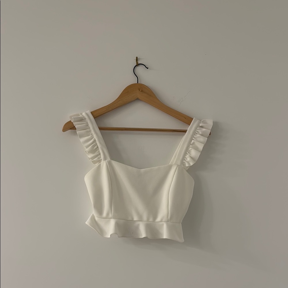 White Ruffled Cropped Sleeveless Tank Top